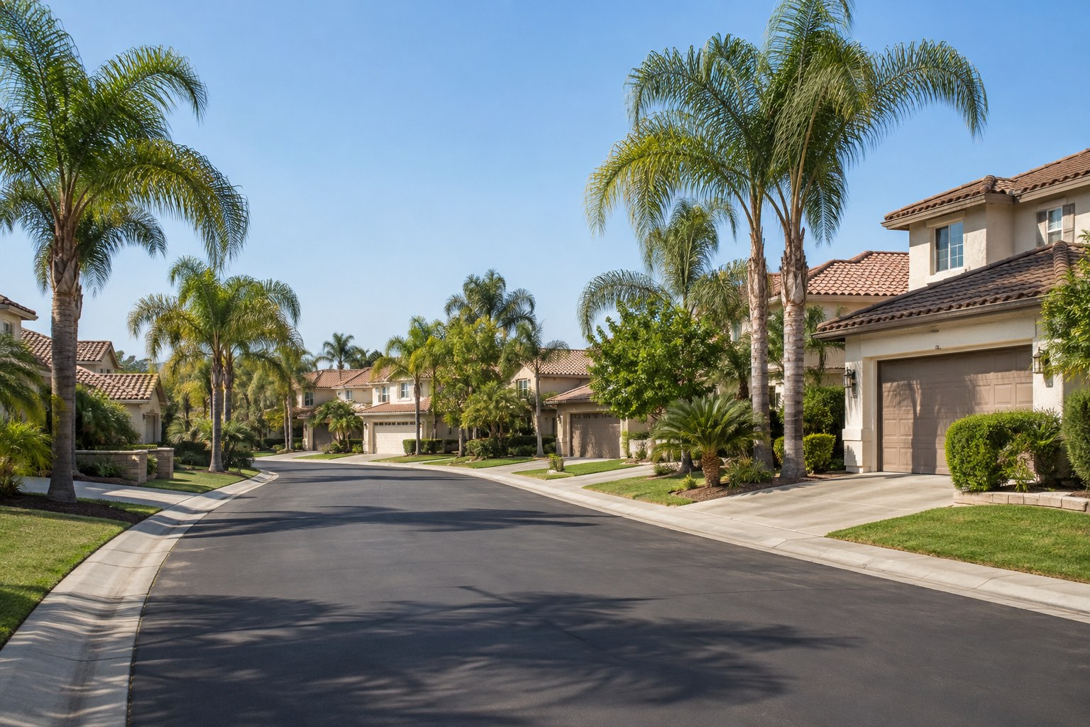A residential street in Northridge at sunset, illustrative