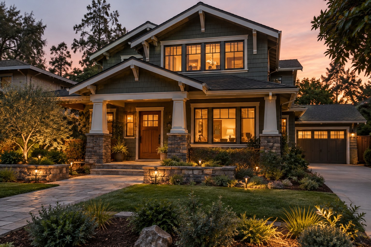 A Northridge and the San Fernando Valley home at dusk, illustrative