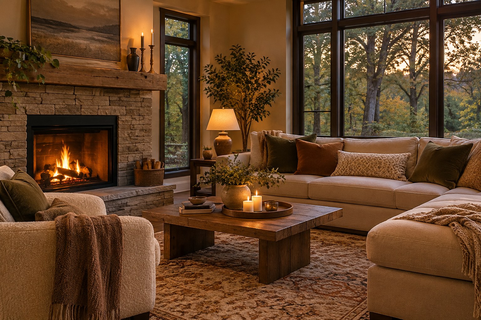 A cozy living room, illustrative